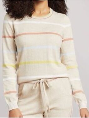 Faherty Surf Stripe Organic Cotton Cashmere Blend Sweater Sz S